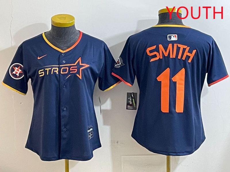 Youth Houston Astros 11 Smith Blue three generations Joint Name Nike 2025 MLB Jersey style 12
